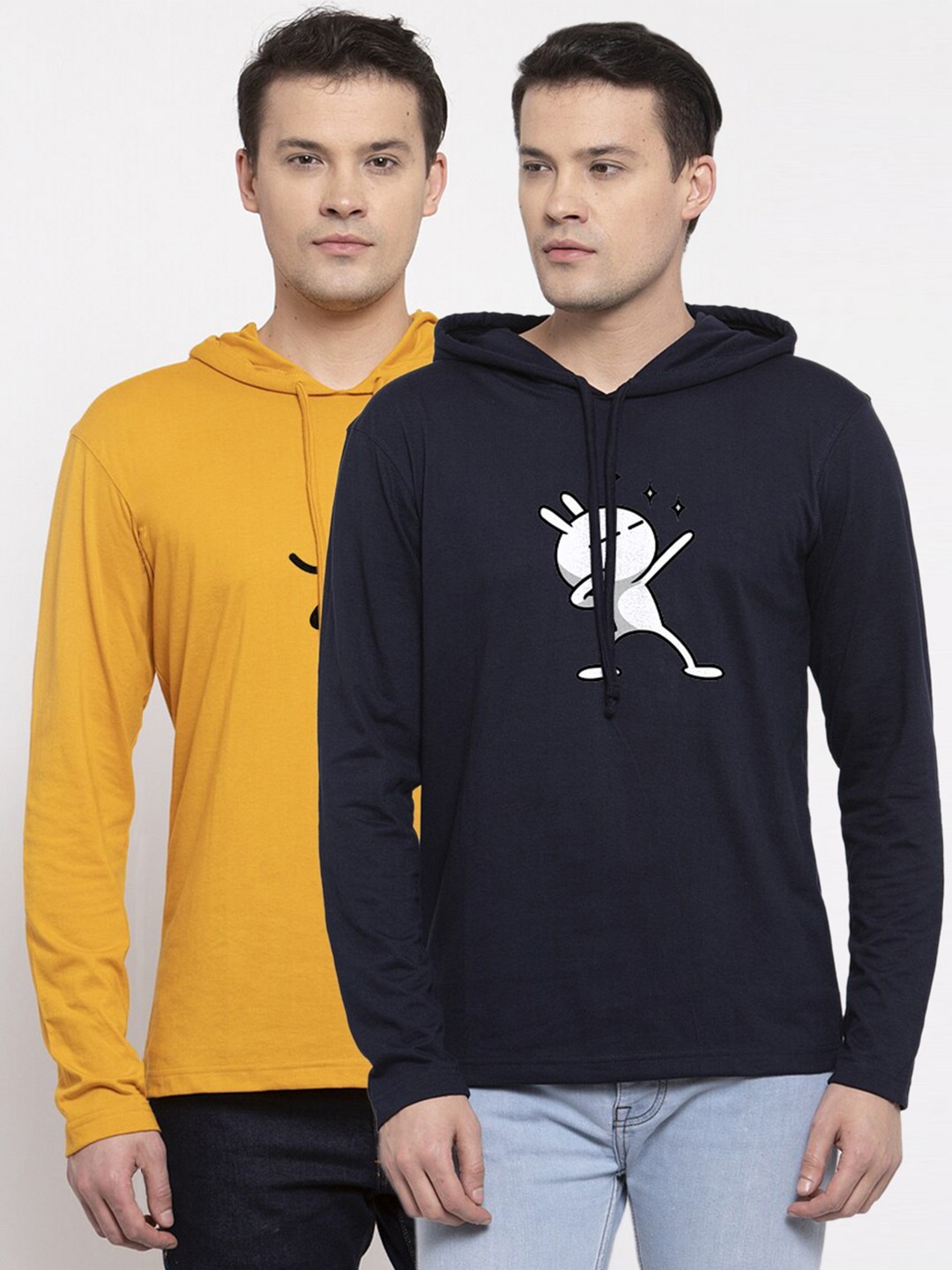 

Friskers Men Pack Of 2 Navy Blue & Gold Printed T-shirts