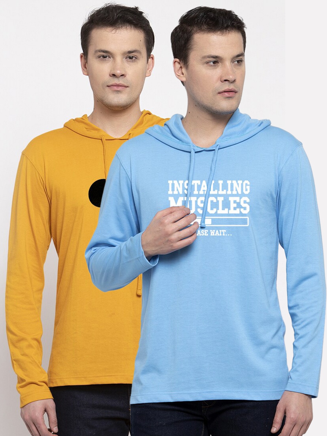 

Friskers Men Pack Of 2 Yellow & Turquoise Blue Printed T-shirt, Mustard