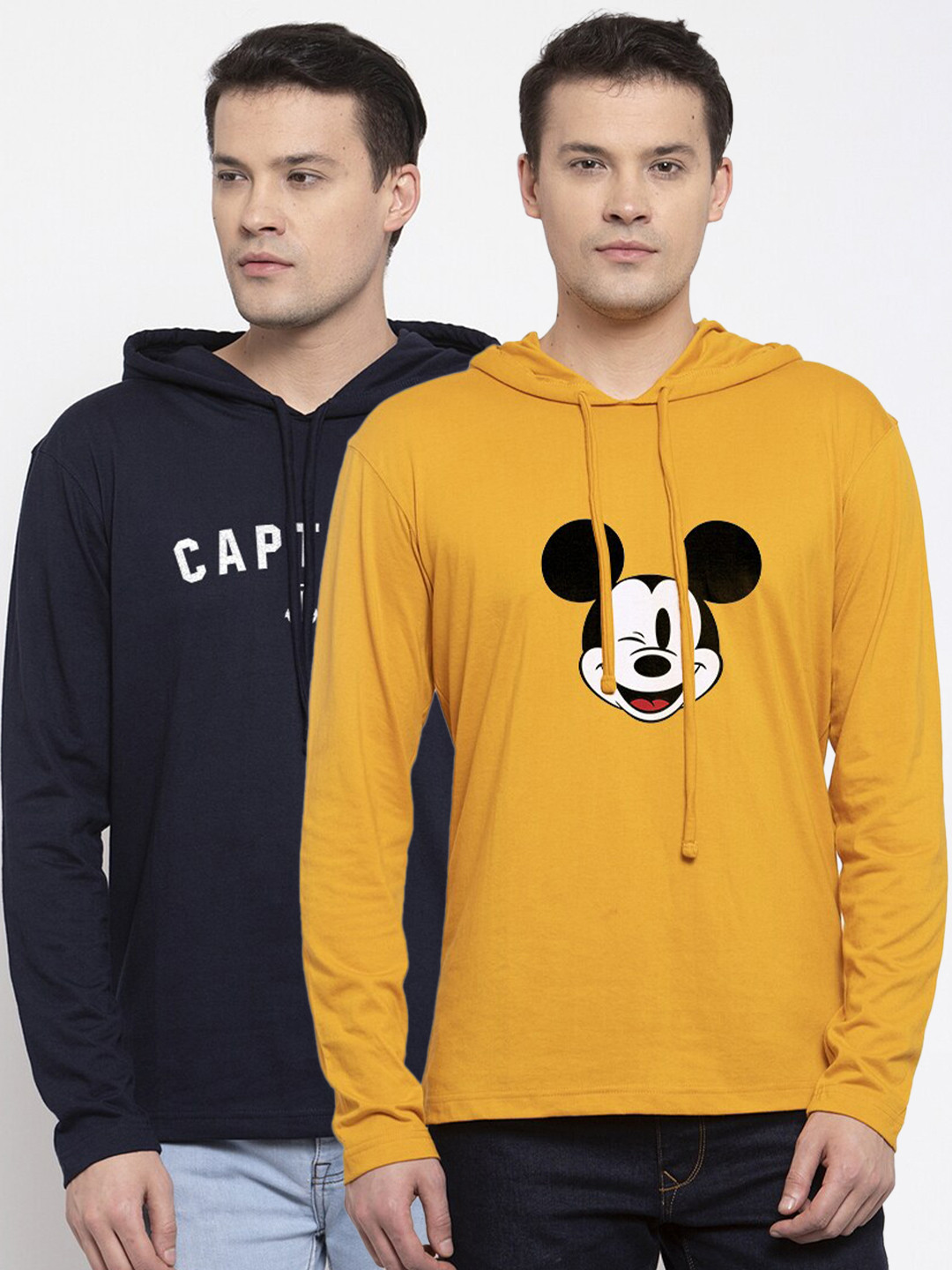 

Friskers Men Navy Blue & Yellow Pack of 2 Mickey Mouse Cotton T-shirt