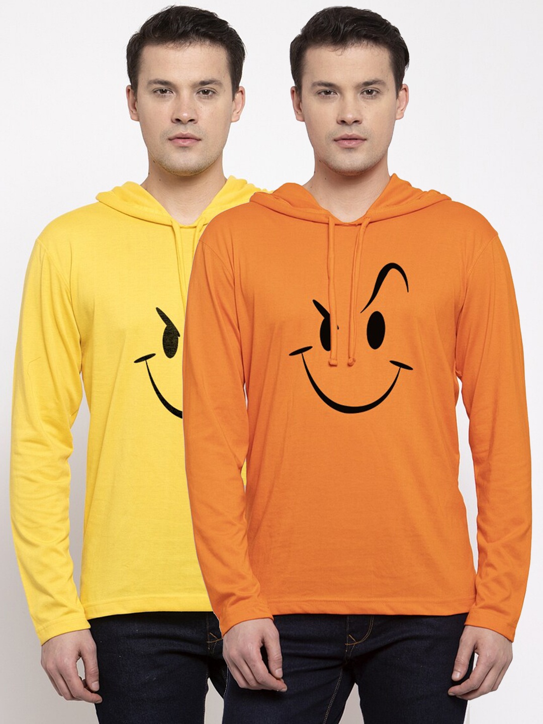

Friskers Men Yellow & Orange Pack of 2 Printed Cotton T-shirt