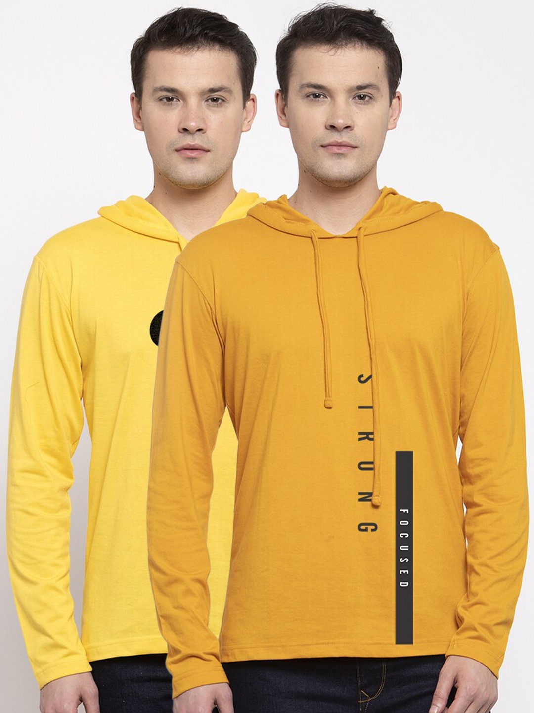 

Friskers Men Set of 2 Yellow Typography Mickey Mouse Printed T-shirt