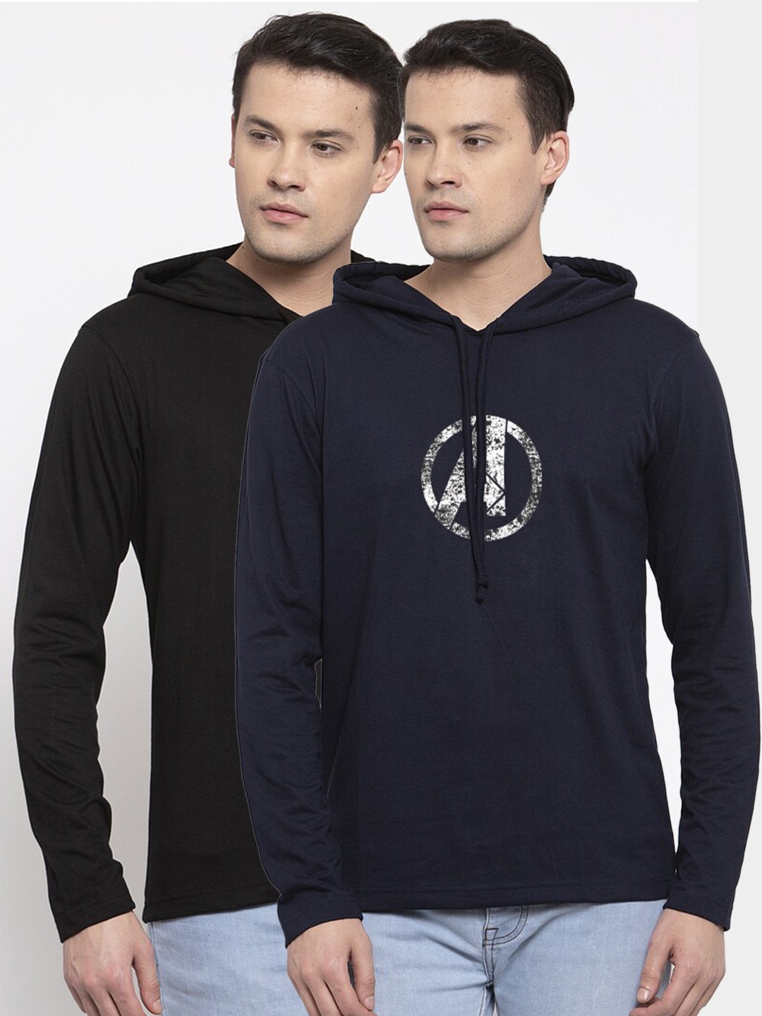 

Friskers Men Pack Of 2 Black & Navy Blue Avengers Printed T-shirt