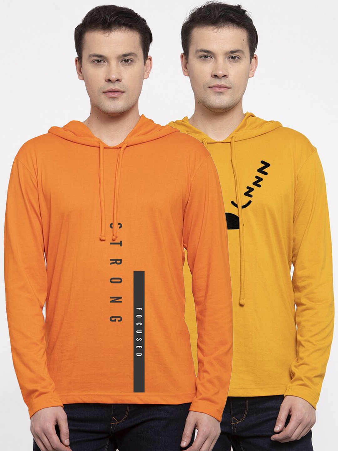

Friskers Men Pack Of 2 Yellow & Orange Typography Printed T-shirt