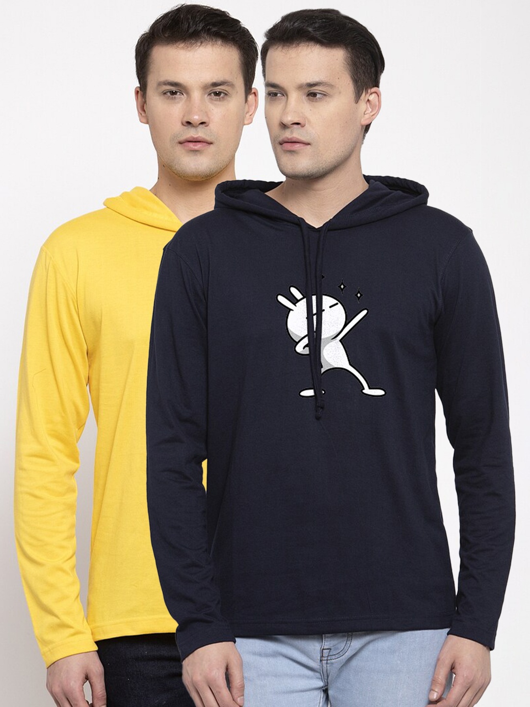 

Friskers Men Yellow & Navy Blue 2 Mickey Mouse Printed Cotton T-shirts