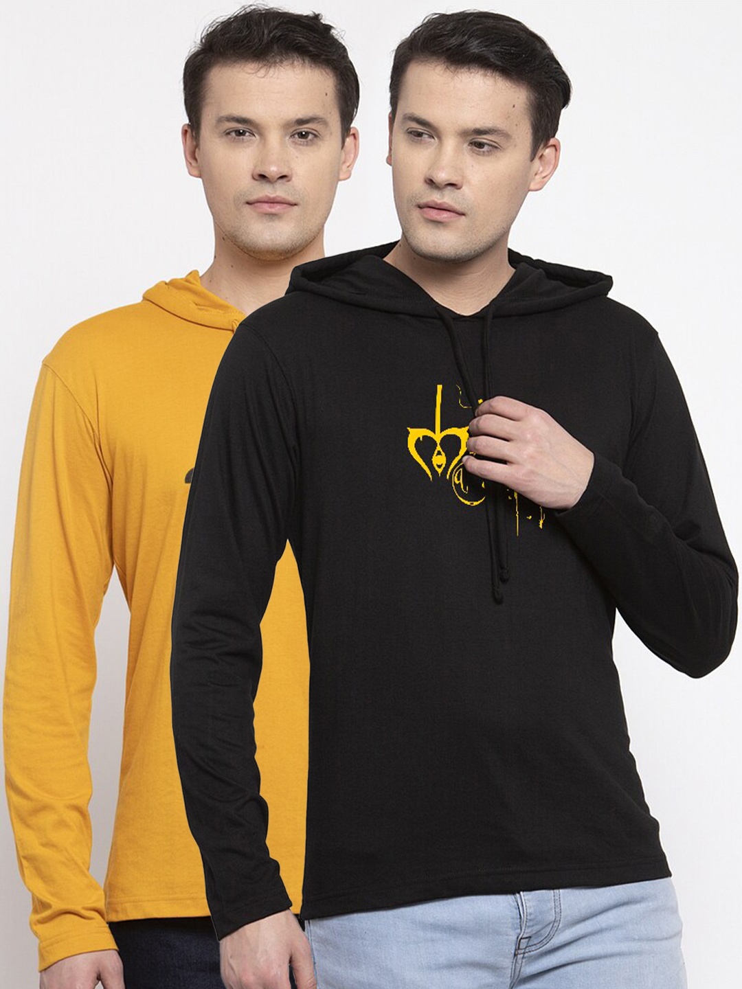 

Friskers Men Pack Of 2 Black & Yellow Typography Printed T-shirt
