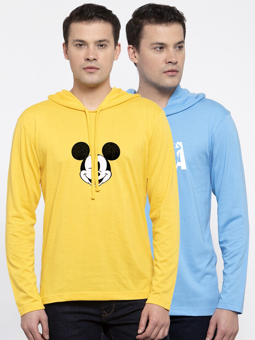 

Friskers Men Pack Of 2 Turquoise Blue & Yellow Mickey Mouse Printed T-shirts