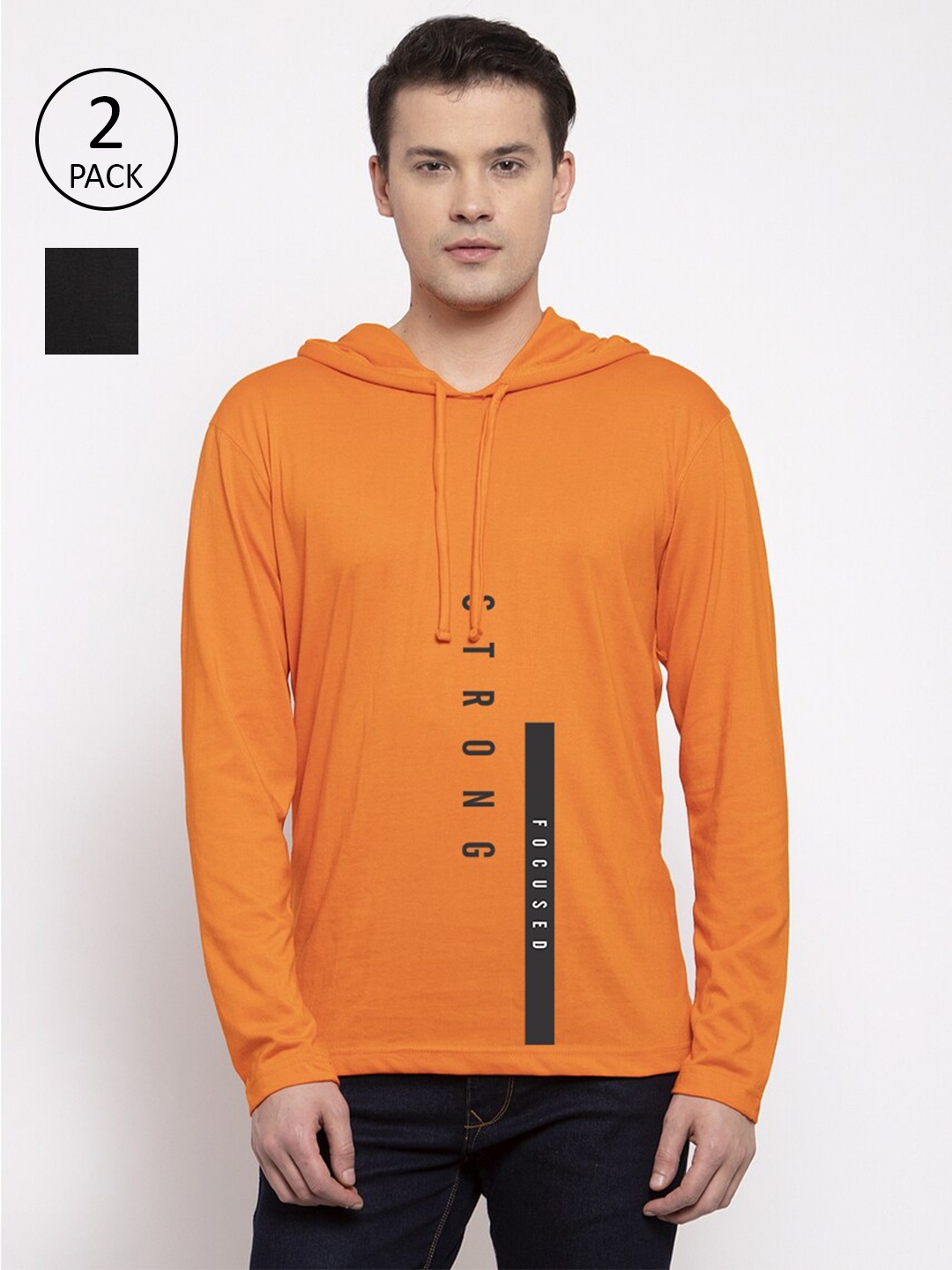 

Friskers Men Orange & Black Typography 2 Printed Cotton T-shirts