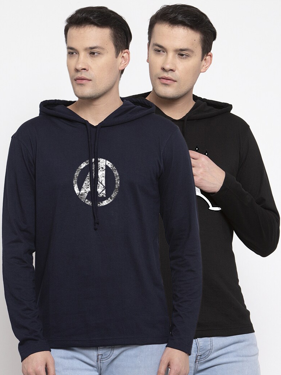 

Friskers Men Pack Of 2 Black & Navy Blue Avengers Printed T-shirt