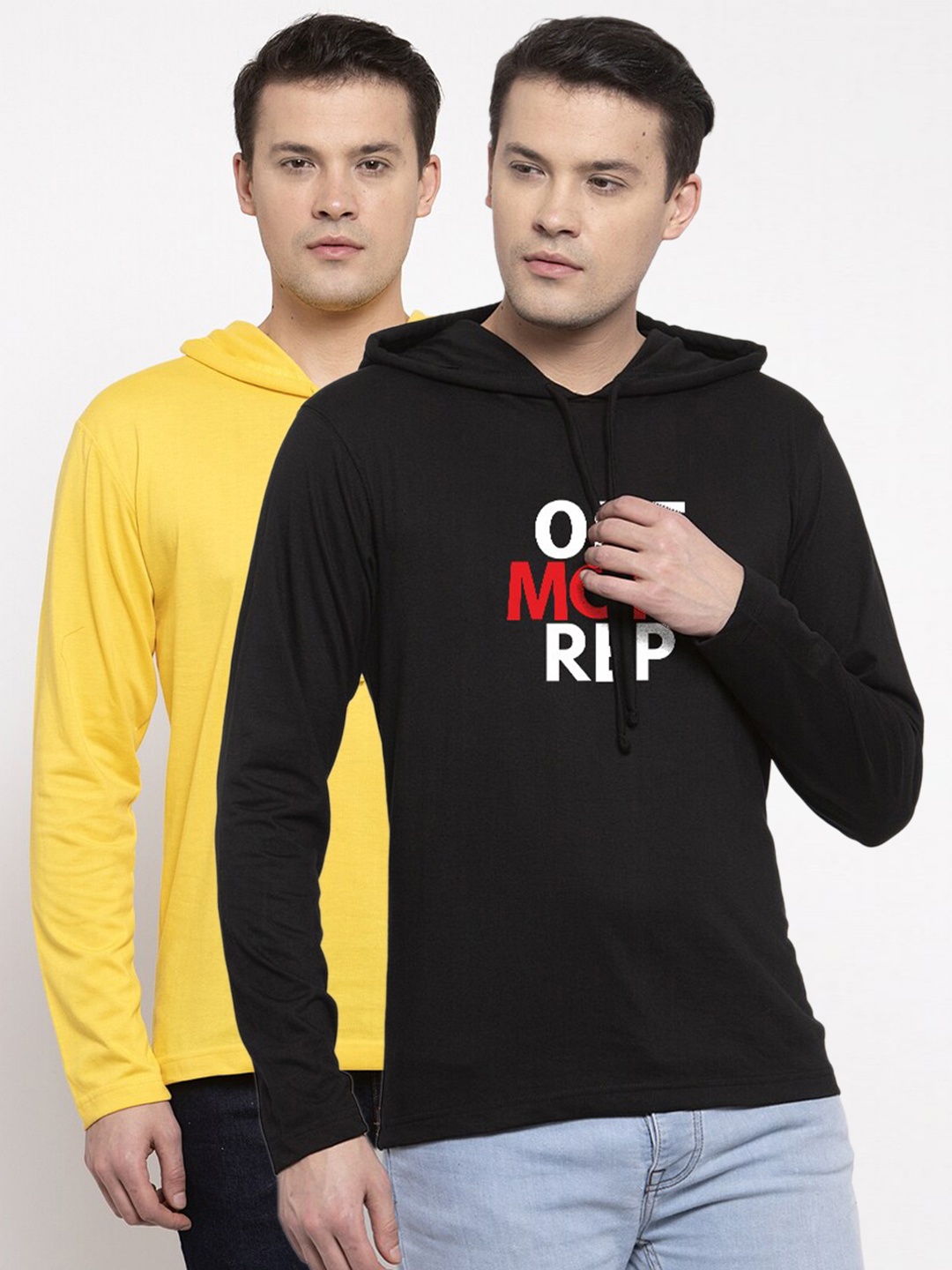 

Friskers Men Pack Of 2 Yellow & Black Printed T-shirt