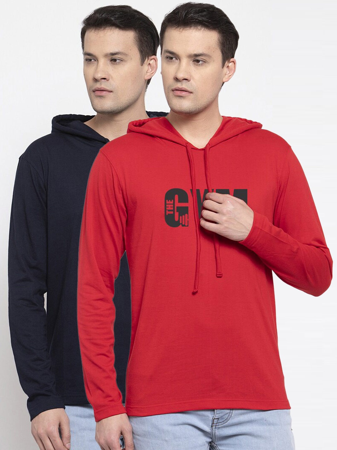 

Friskers Men Pack Of 2 Navy Blue & Red Typography Printed T-shirt