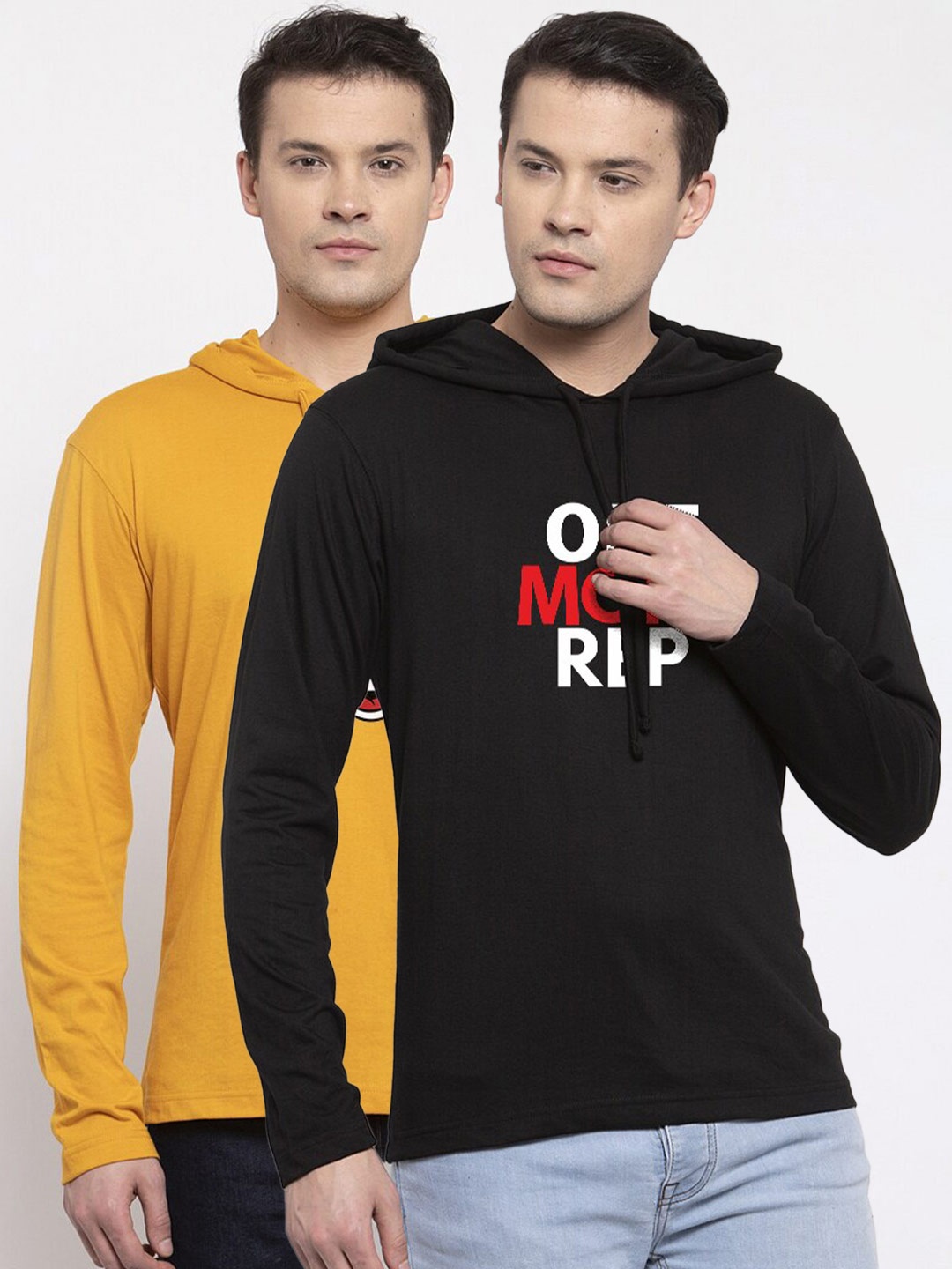 

Friskers Men Pack Of 2 Yellow & Black Printed T-shirt