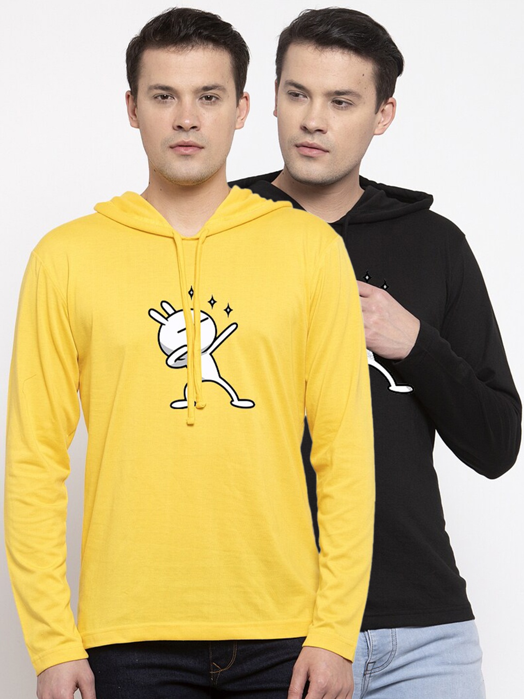

Friskers Men Pack Of 2 Black & Yellow Printed T-shirt