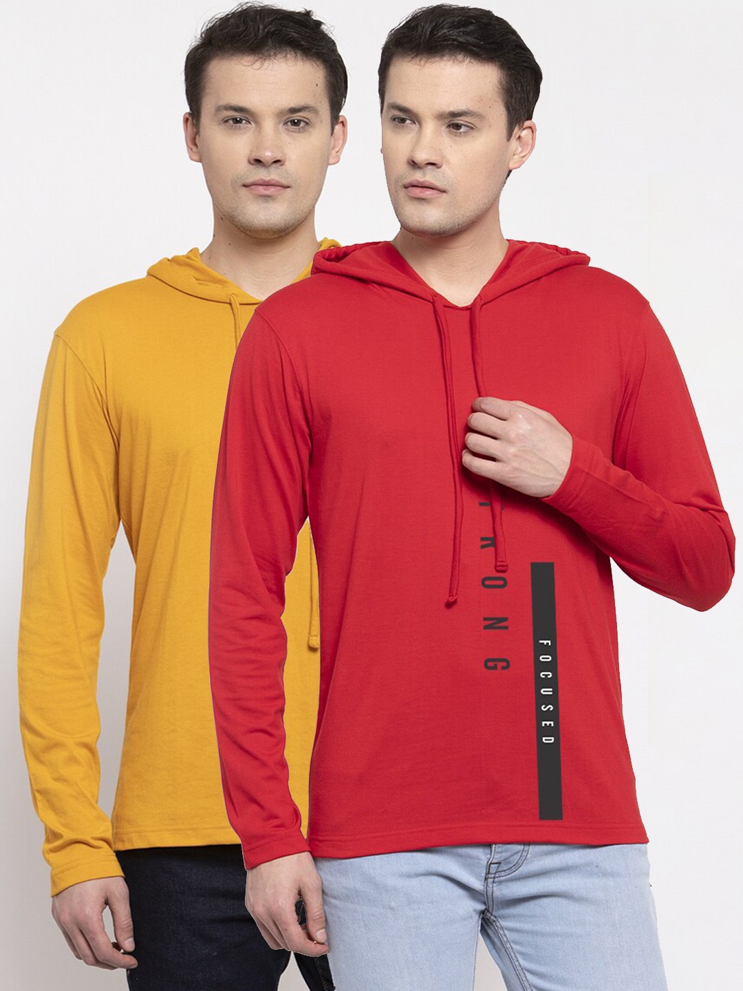

Friskers Men Pack Of 2 Yellow & Red Typography Printed T-shirt