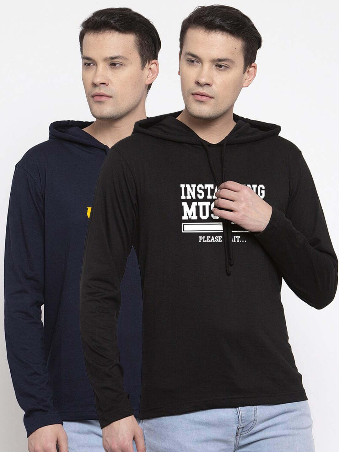

Friskers Men Navy Blue & Black Pack of 2 Printed Cotton T-shirt