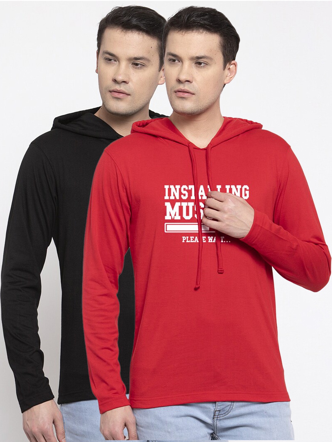 

Friskers Men Pack Of 2 Black & Red Typography Printed T-shirt