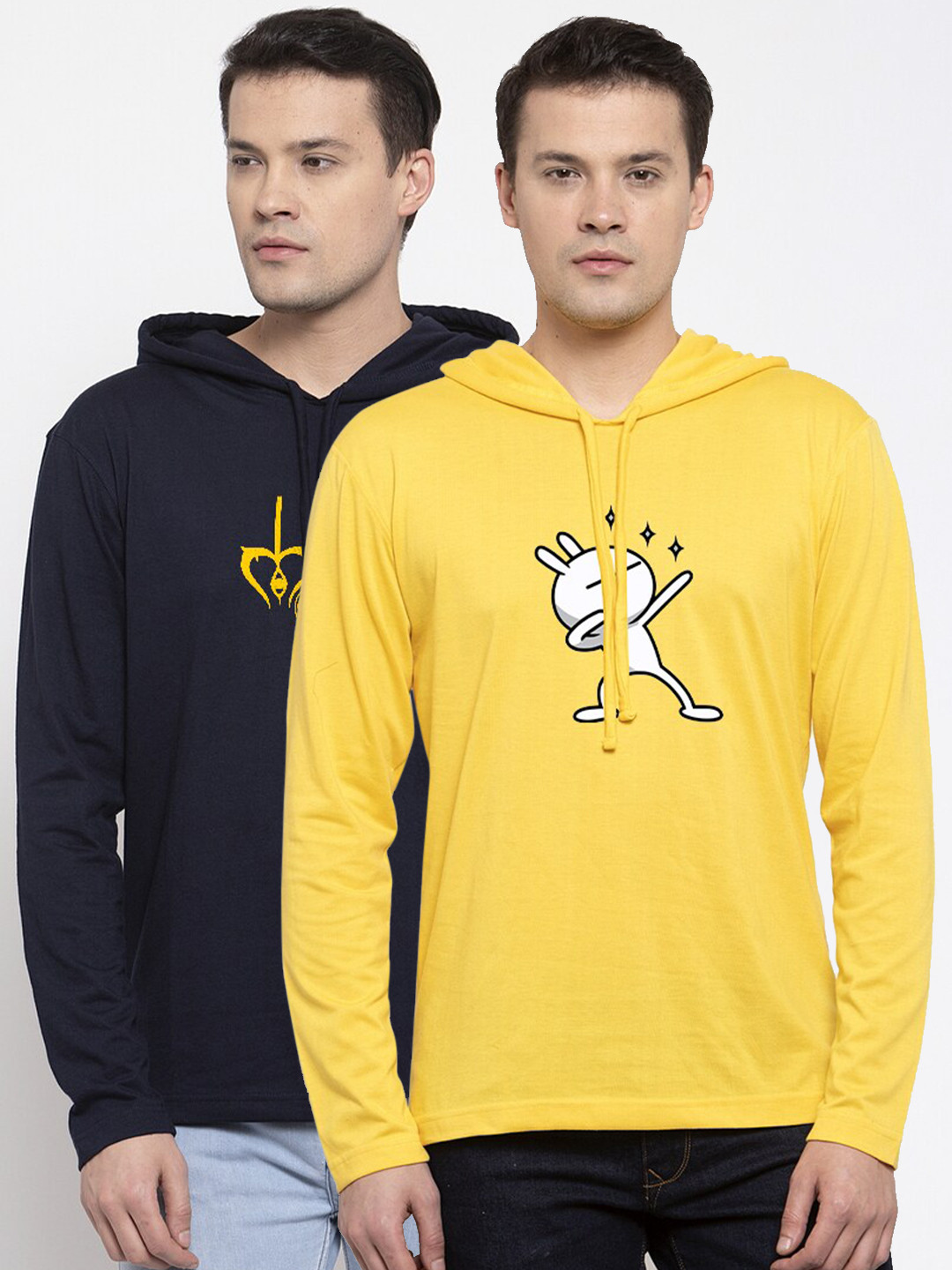 

Friskers Men Pack Of 2 Navy Blue & Yellow Typography Printed T-shirt