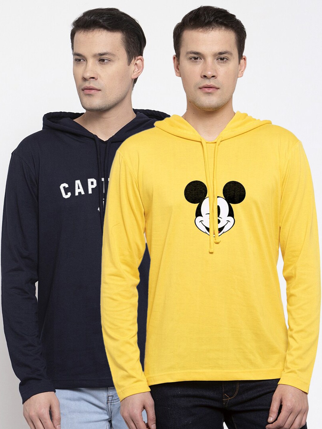 

Friskers Men Set of 2 Yellow & Navy Blue Mickey Mouse Printed T-shirt
