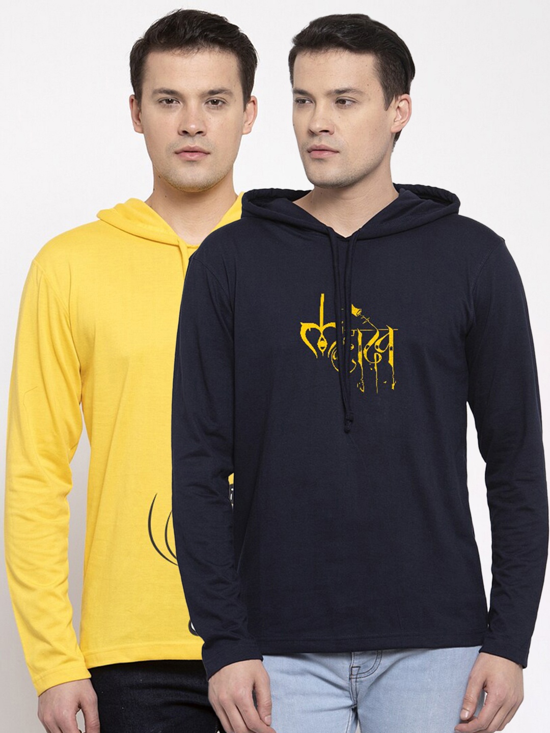 

Friskers Men Pack Of 2 Navy Blue & Yellow Printed T-shirts