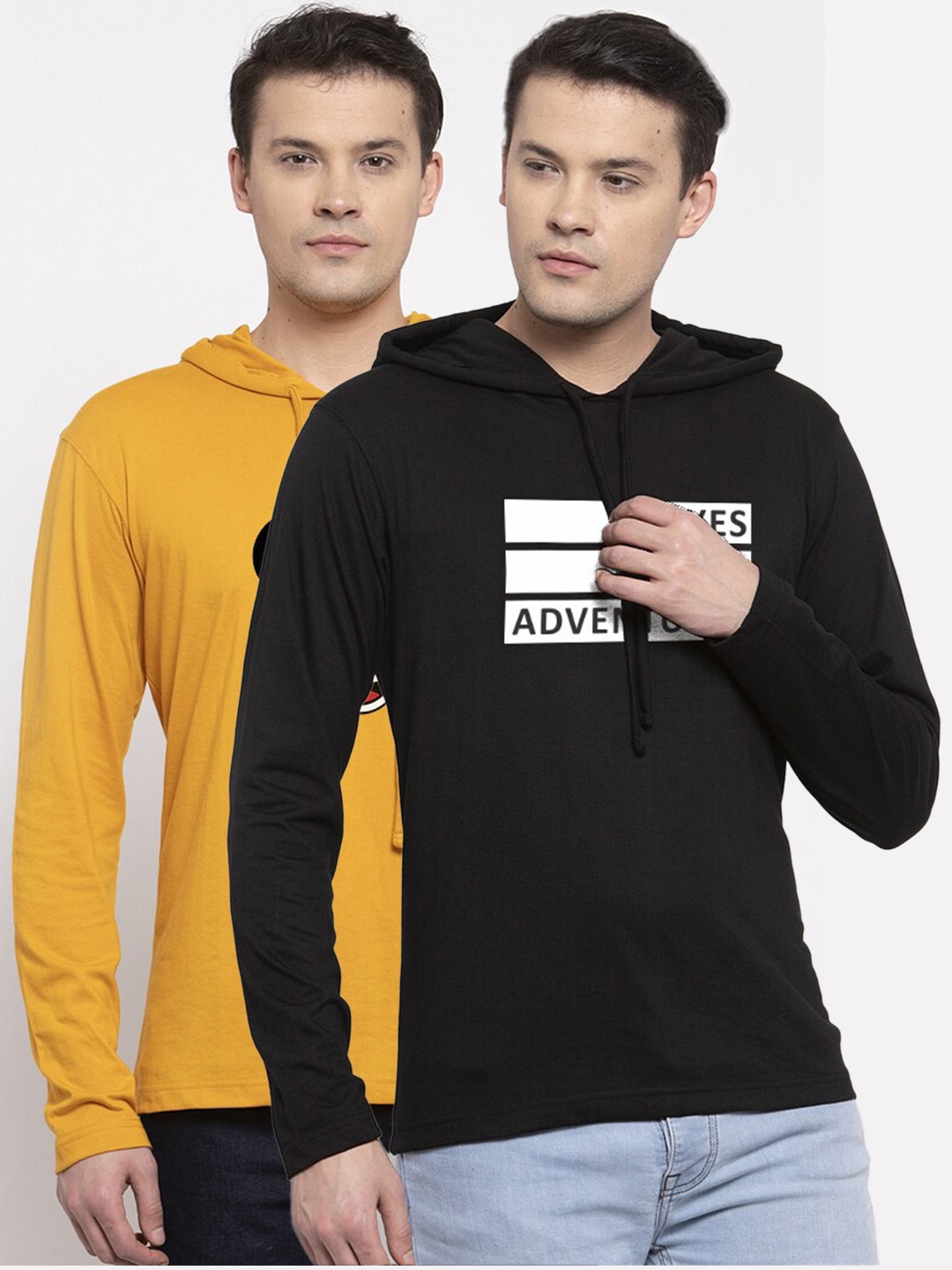 

Friskers Men Pack Of 2 Gold & Black Printed T-shirts