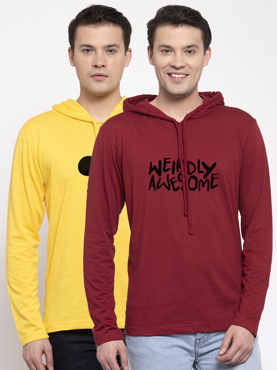 

Friskers Men Yellow & Maroon 2 Mickey Mouse Printed Cotton T-shirts