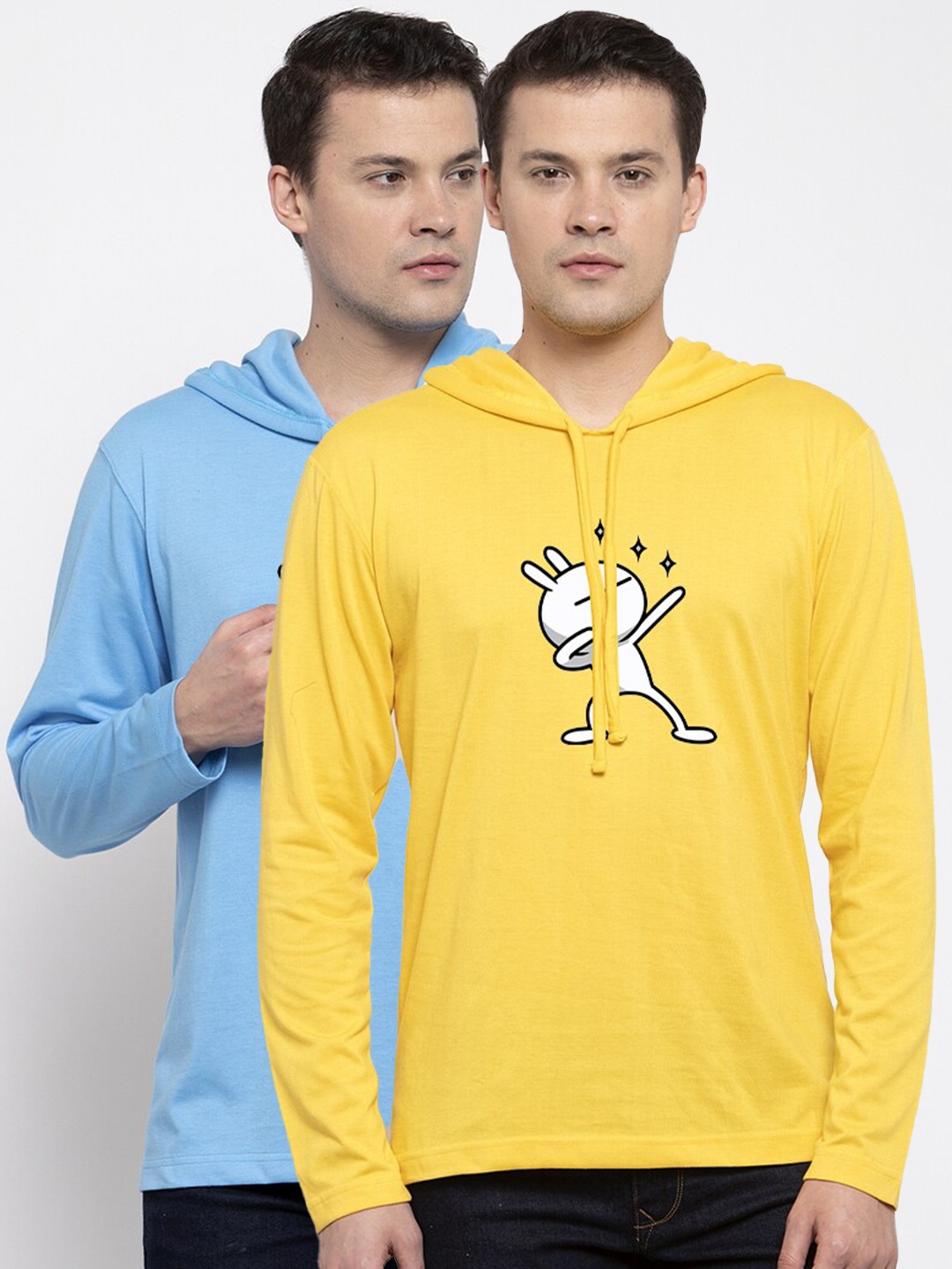 

Friskers Men Pack Of 2 Turquoise Blue & Yellow Printed T-shirts