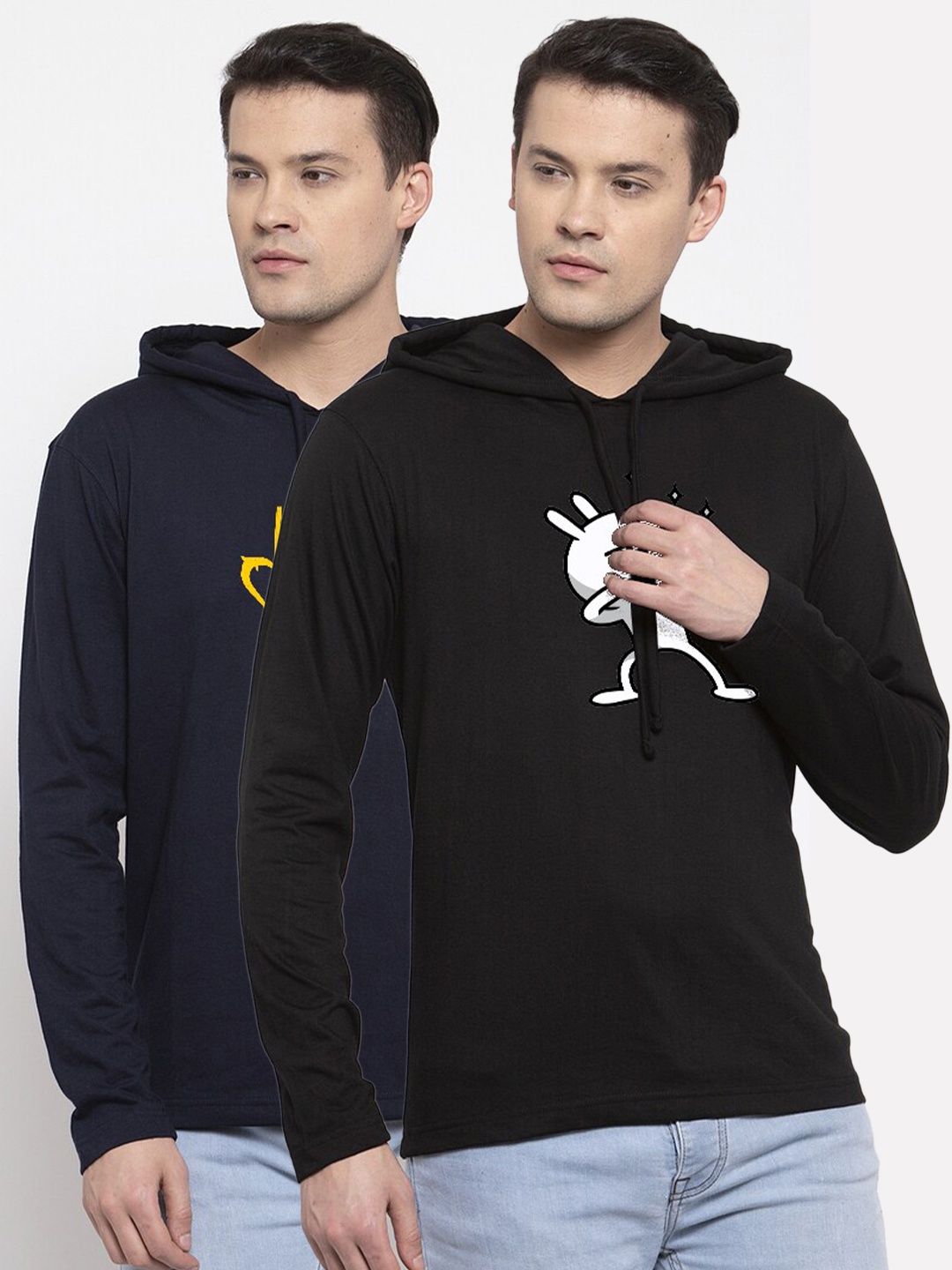 

Friskers Men Pack Of 2 Navy Blue & Black Printed T-shirts