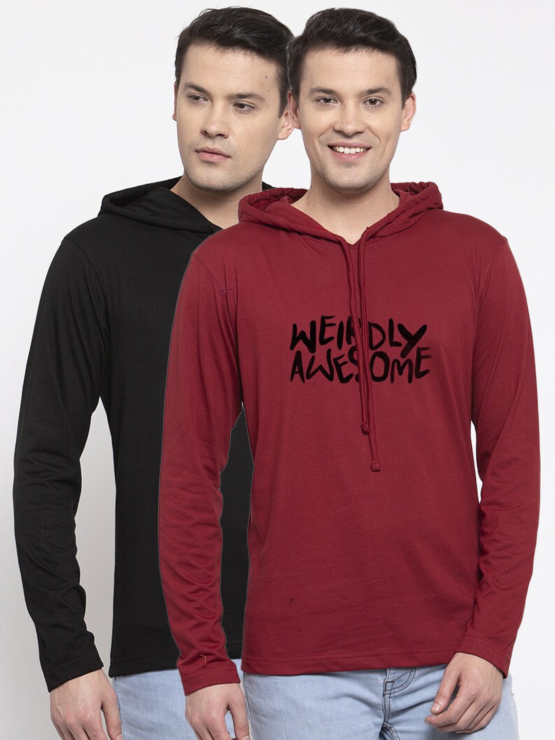 

Friskers Men Black & Maroon Pack of 2 Printed Cotton T-shirt