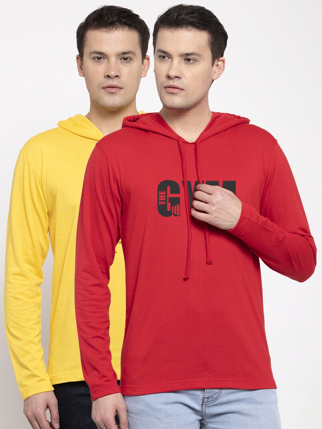 

Friskers Men Pack Of 2 Yellow & Red Graphic Printed T-shirts