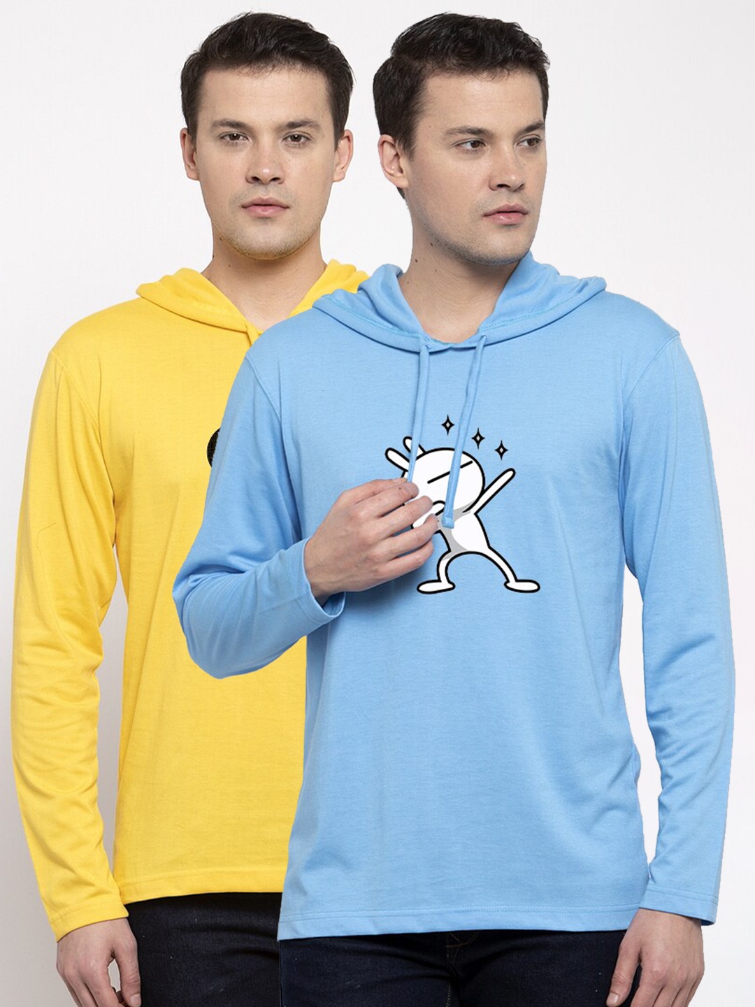

Friskers Men Set of 2 Yellow & Blue Printed T-shirt