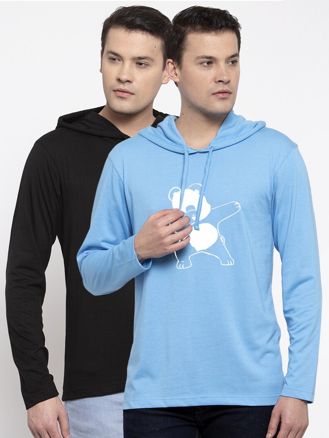 

Friskers Men Set of 2 Black & Blue Printed T-shirt