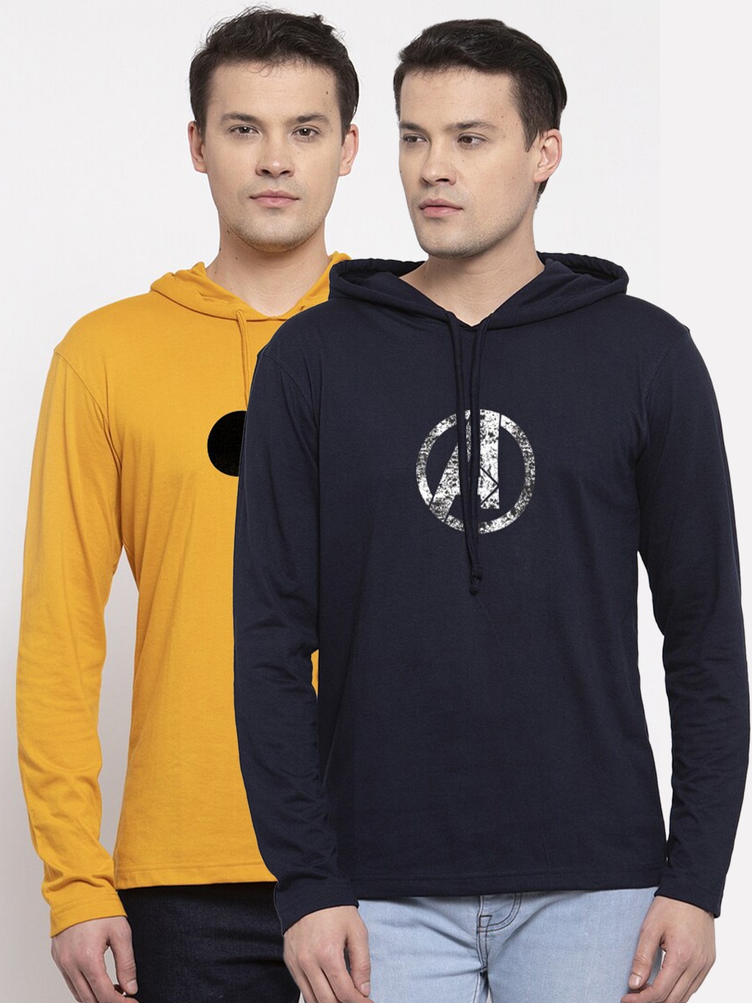 

Friskers Men Pack Of 2 Navy Blue & Gold Graphic Printed T-shirts