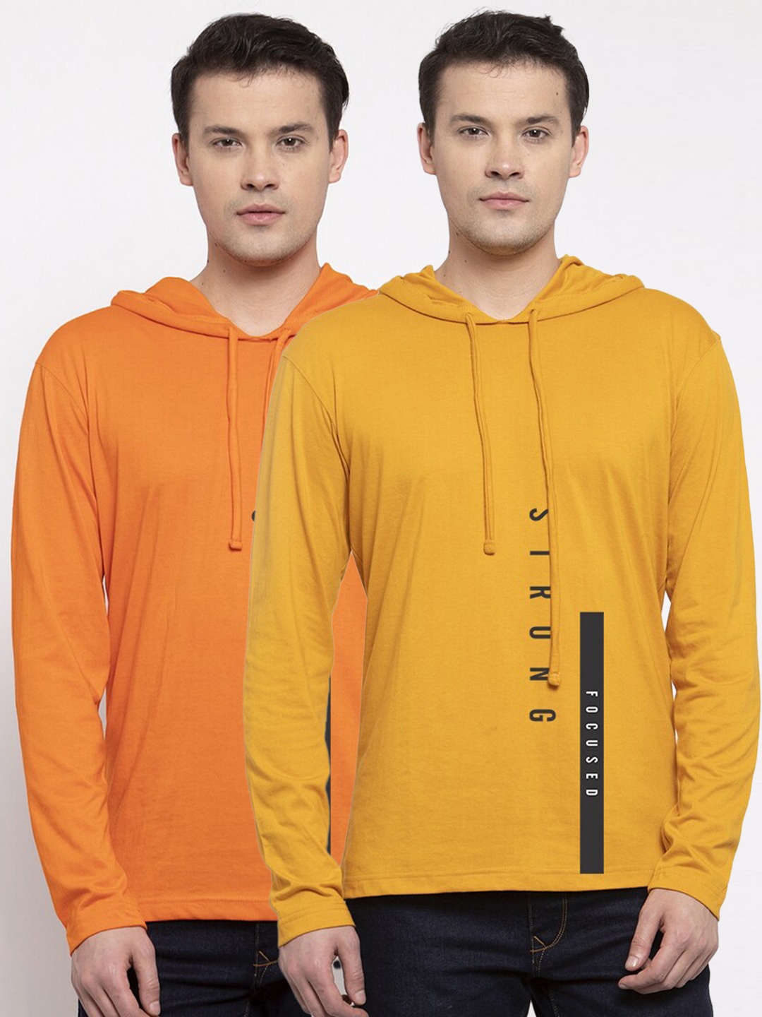 

Friskers Men Orange & Yellow Pack of 2 Printed Cotton T-shirt