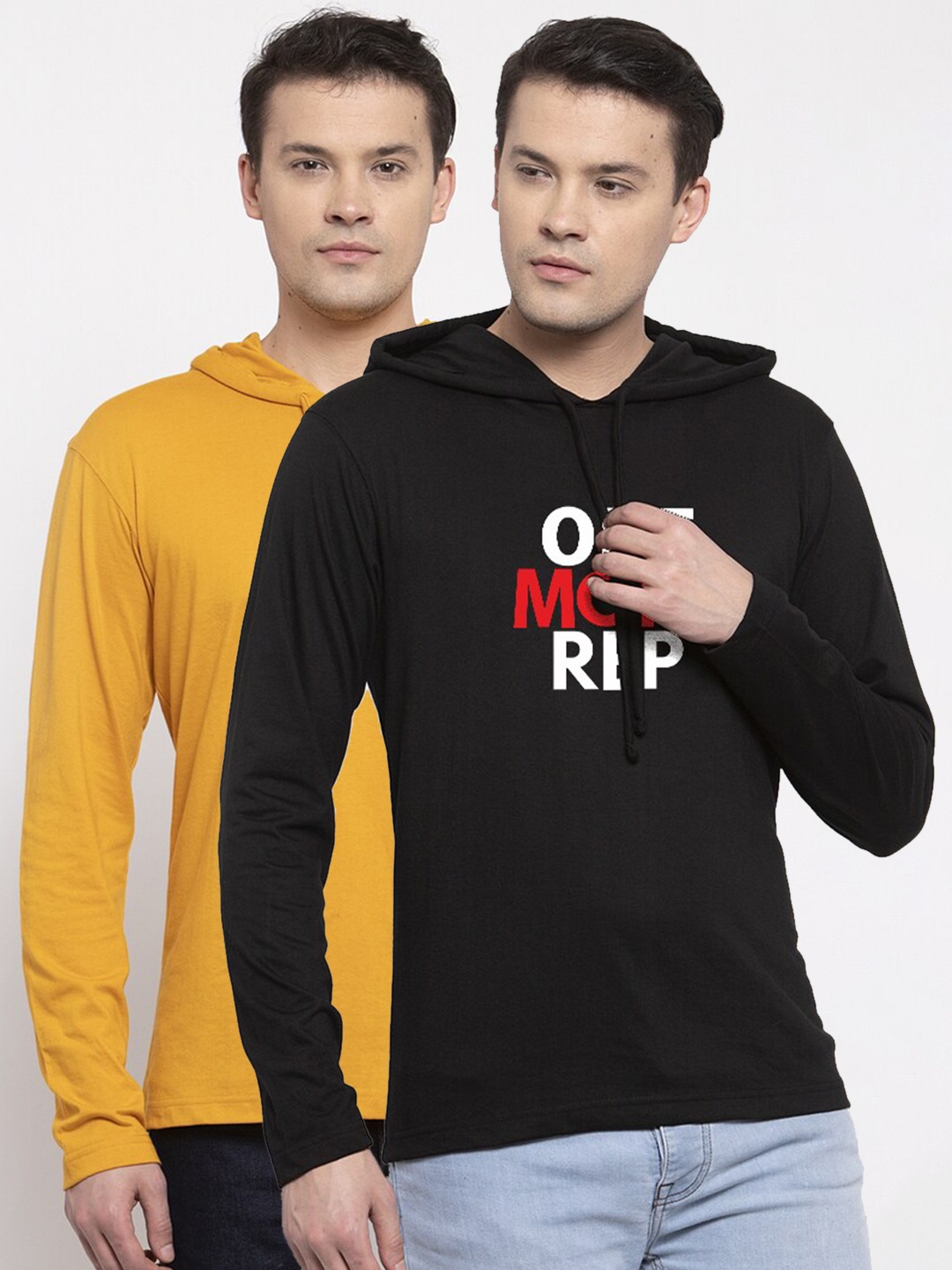 

Friskers Men Pack Of 2 Yellow & Black Typography Printed T-shirt