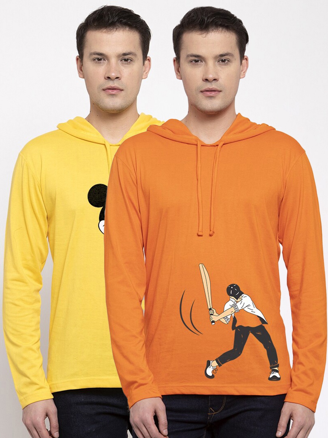 

Friskers Men Yellow & Orange Pack of 2 Mickey Mouse Printed Cotton T-shirt