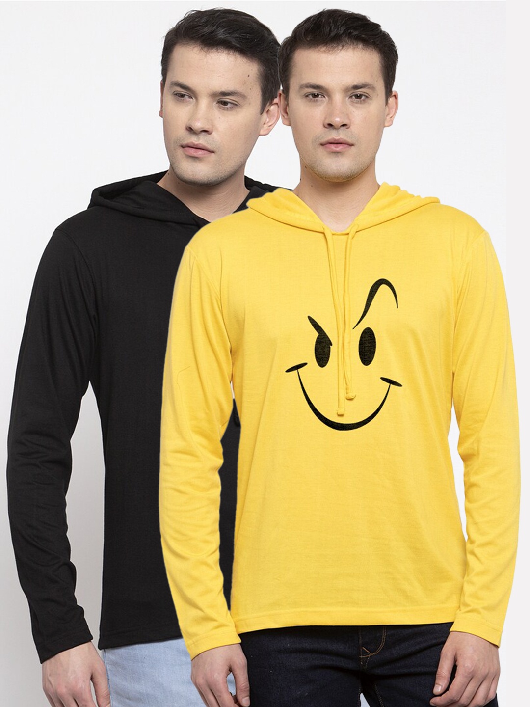 

Friskers Men Black & Yellow Pack of 2 Printed Cotton T-shirt