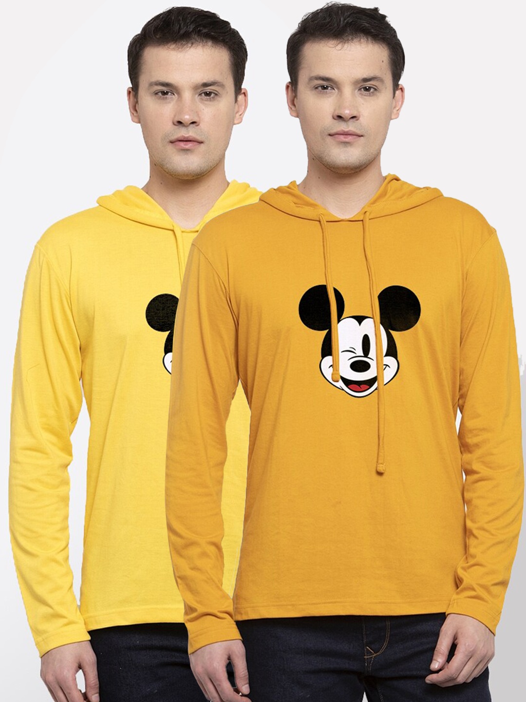 

Friskers Men Yellow 2 Mickey Mouse Printed Cotton T-shirts
