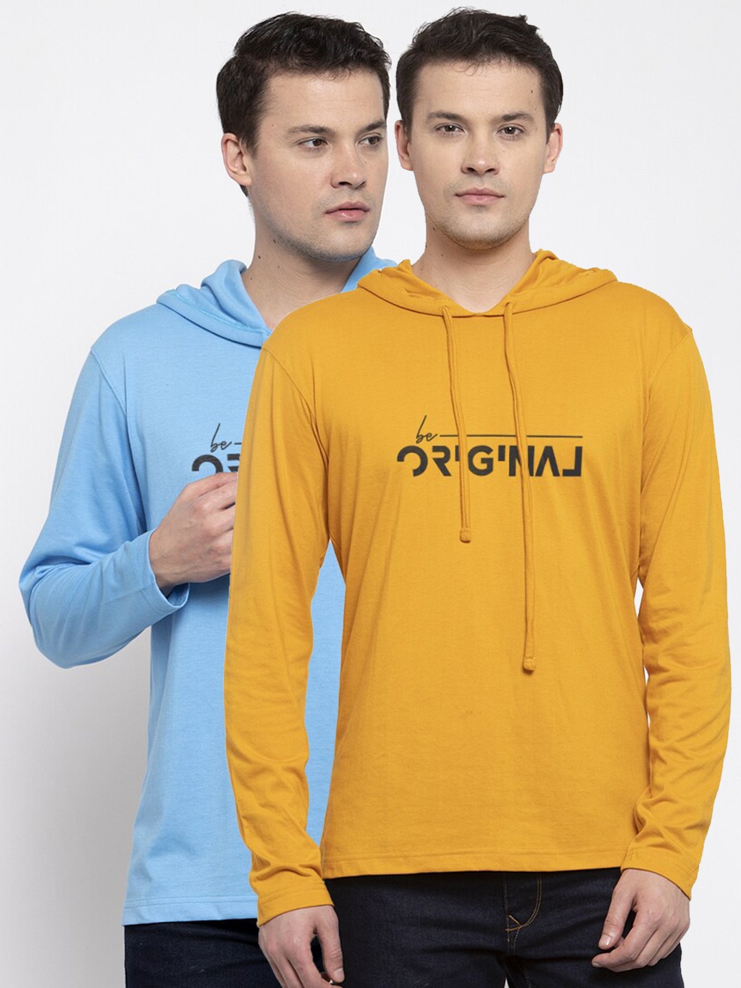 

Friskers Men Blue & Yellow Pack of 2 Printed Cotton T-shirt