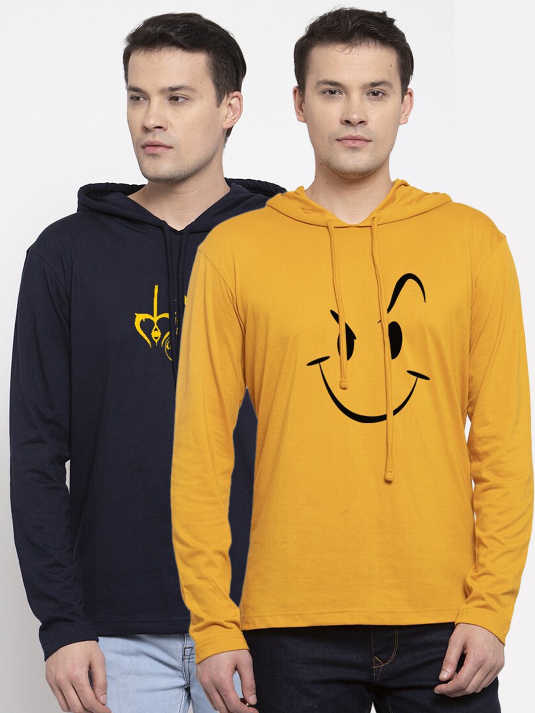 

Friskers Men Pack Of 2 Navy Blue & Yellow Printed T-shirt