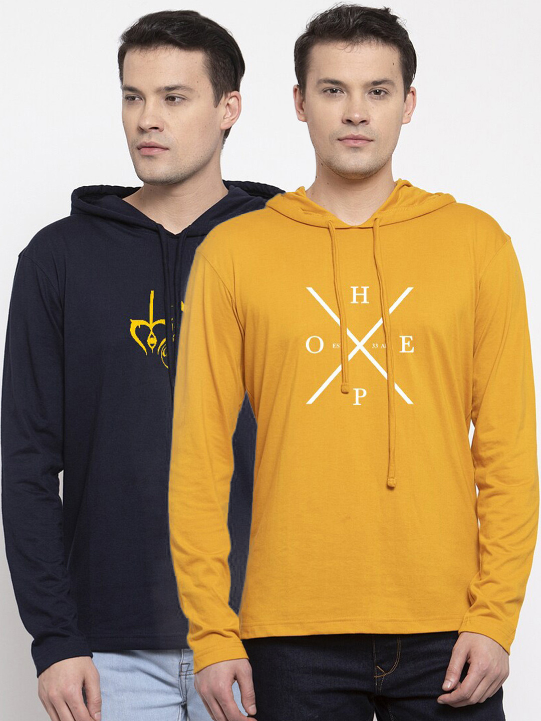 

Friskers Men Pack Of 2 Navy Blue & Yellow Typography Printed T-shirts