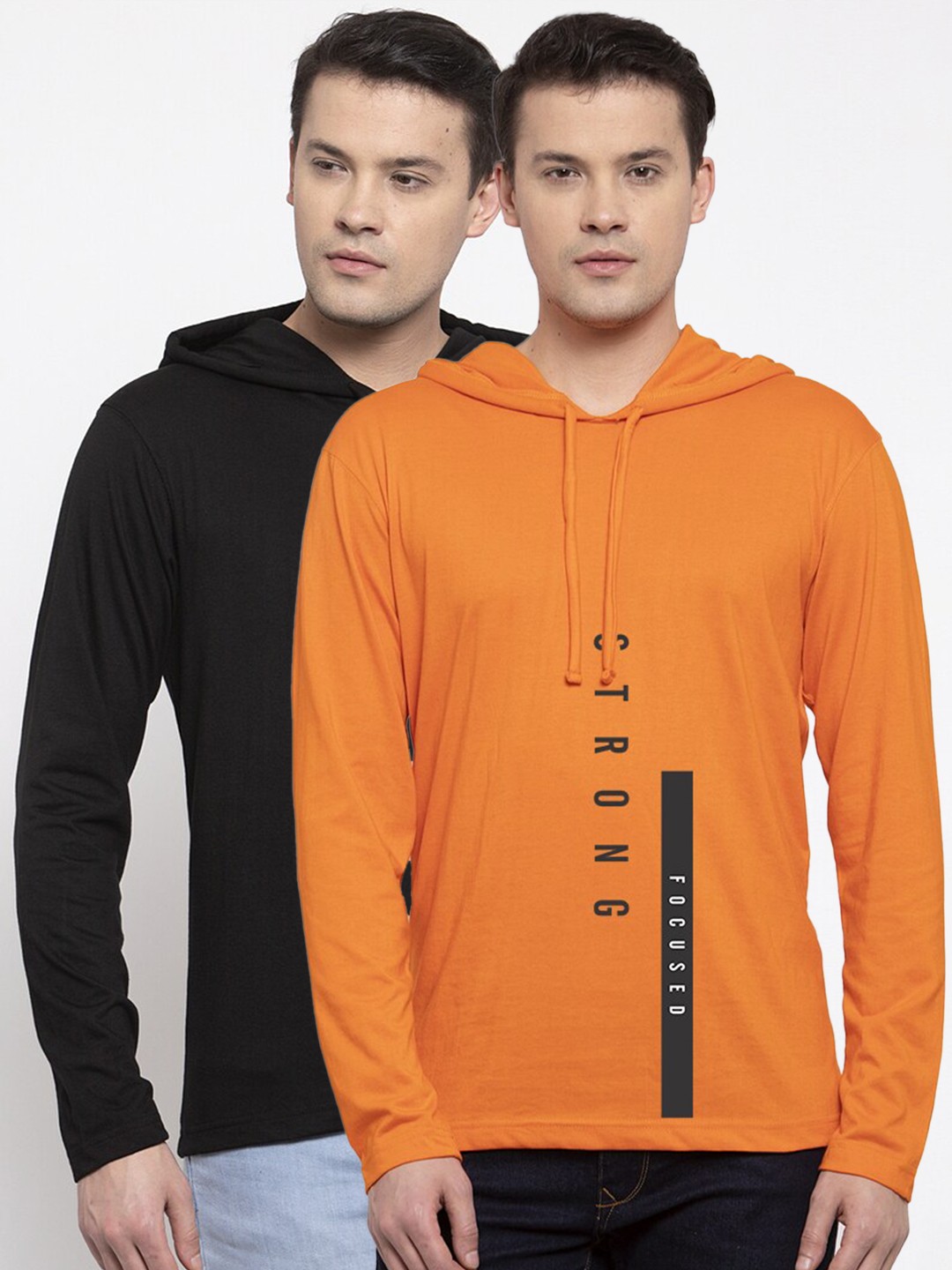 

Friskers Men Pack Of 2 Black & Orange Typography Printed T-shirt