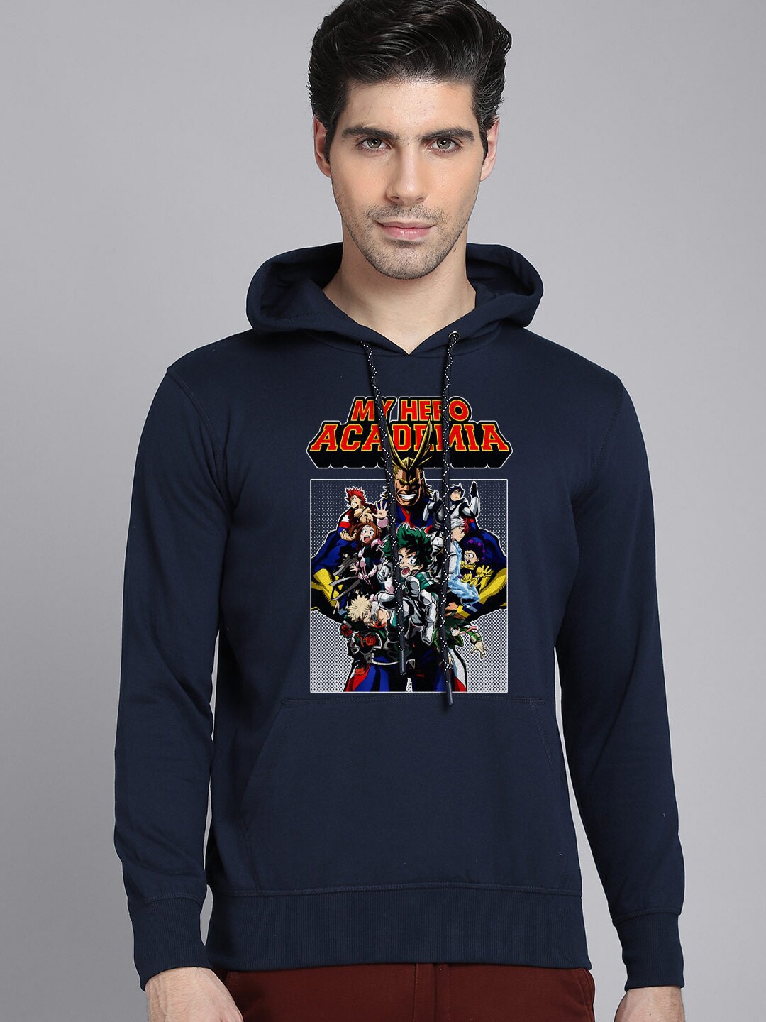 

Free Authority My Hero Academia Men Navy Blue Printed Hooded Sweatshirt