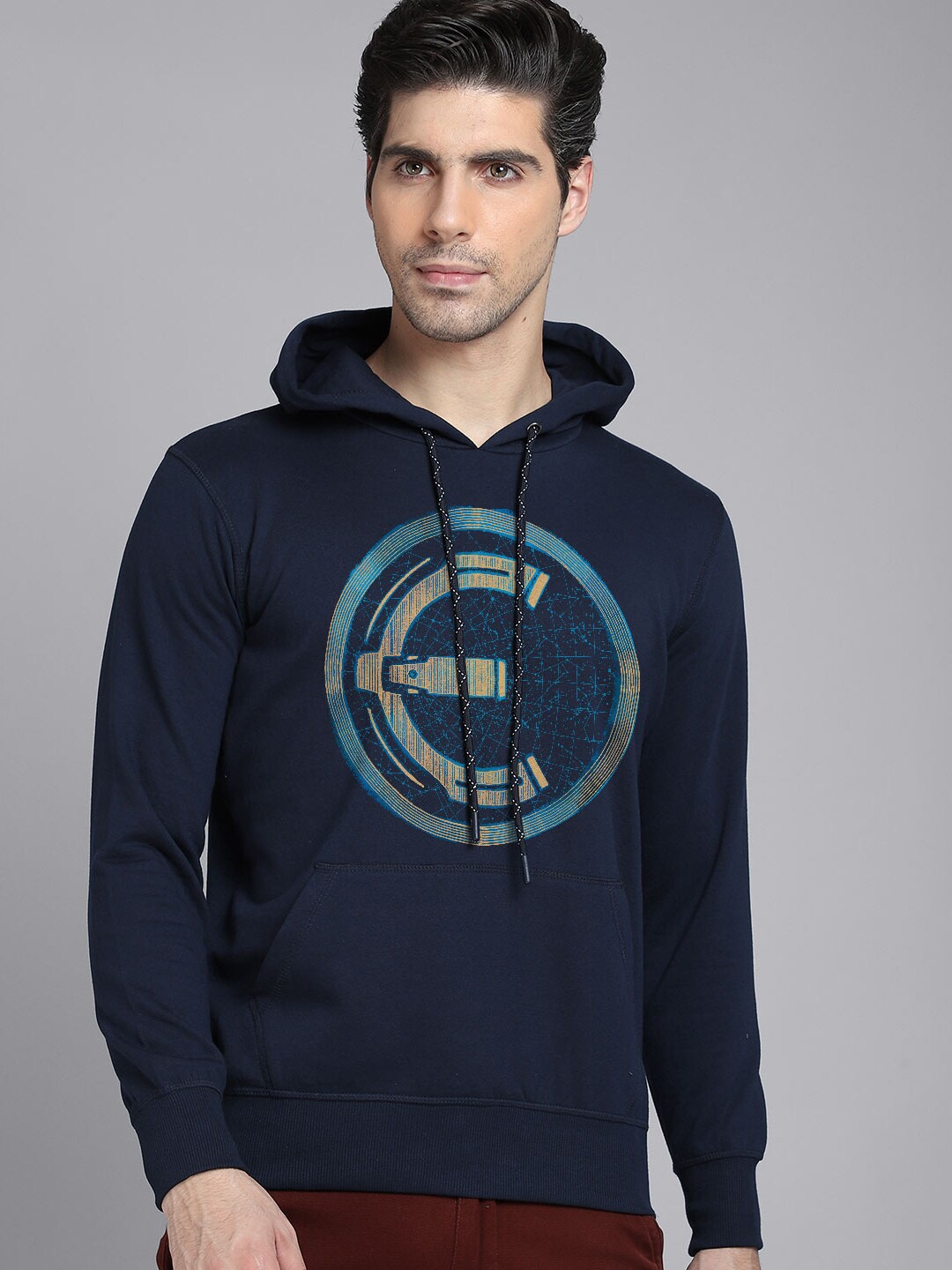 

Free Authority Eternals Men Navy Blue Printed Hooded Sweatshirt