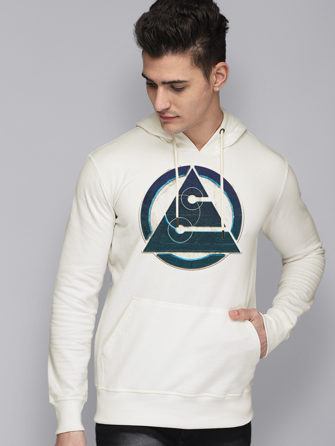 

Free Authority Men Cream-Coloured Eternals Printed Hooded Sweatshirt