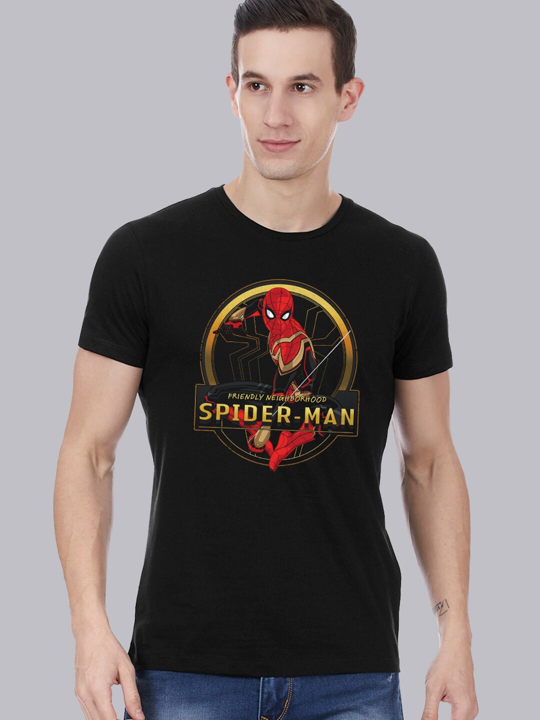

Free Authority Men Black Spider-Man Printed T-shirt
