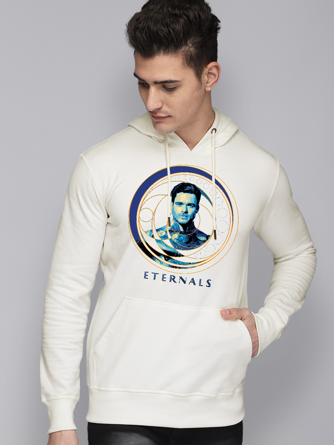 

Free Authority Eternals Men Off White Printed Hooded Sweatshirt