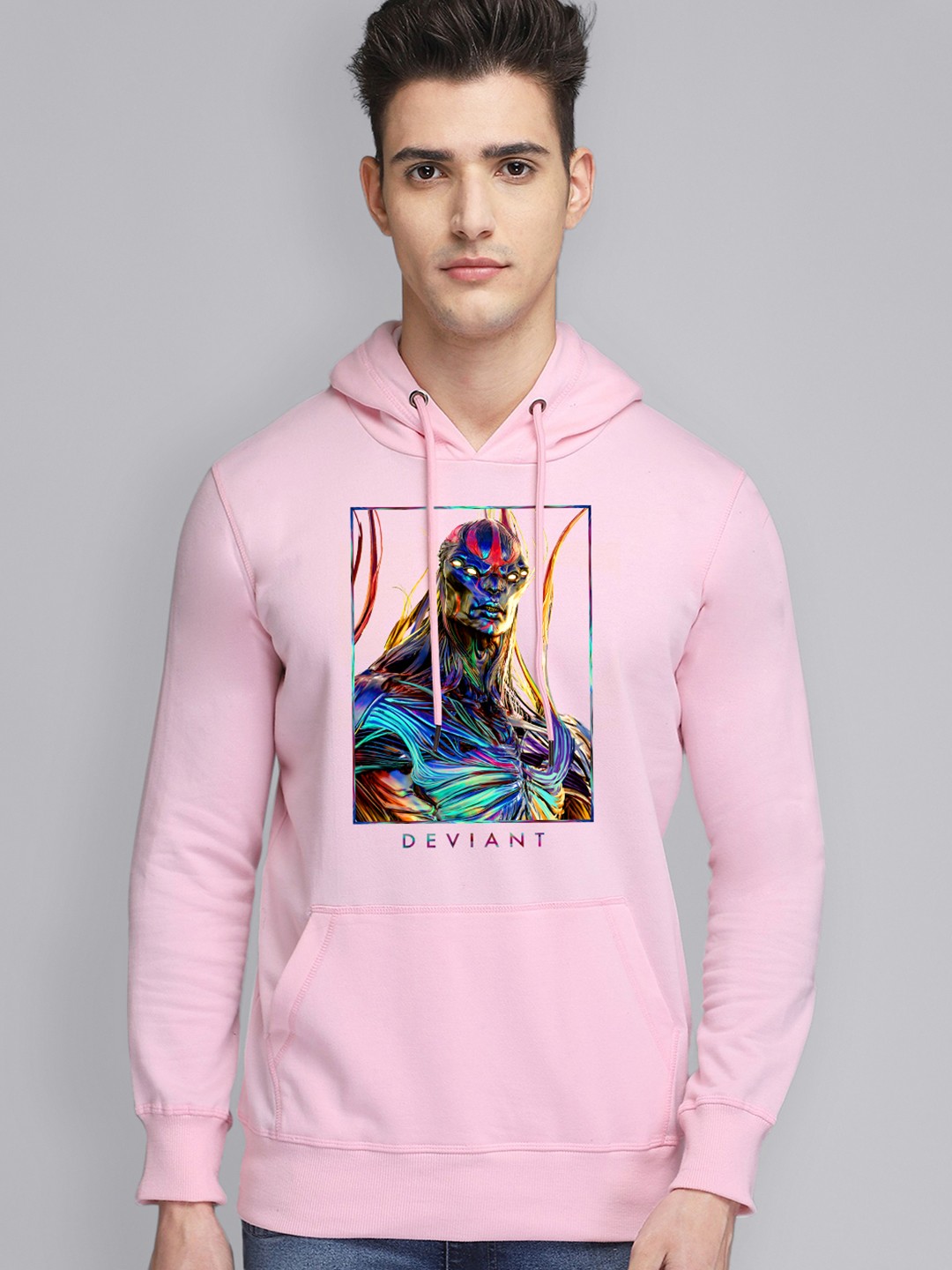 

Free Authority Men Peach-Coloured Eternals Printed Hooded Sweatshirt