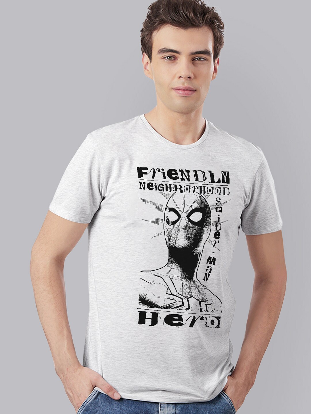 

Free Authority Men Grey Spider-Man Printed Cotton T-shirt