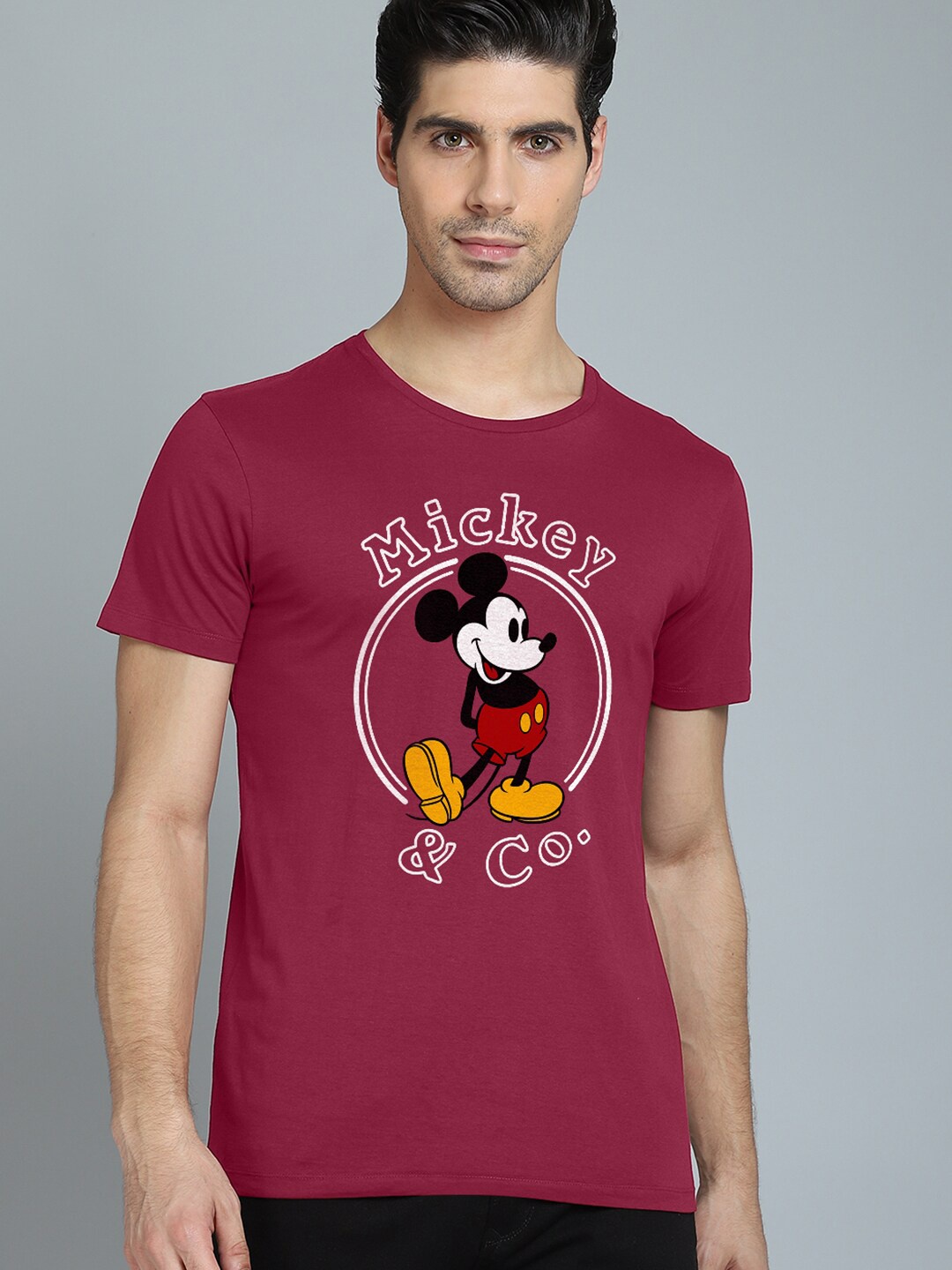 

Free Authority Mickey & Friends Men Maroon Printed Pure Cotton T-shirt