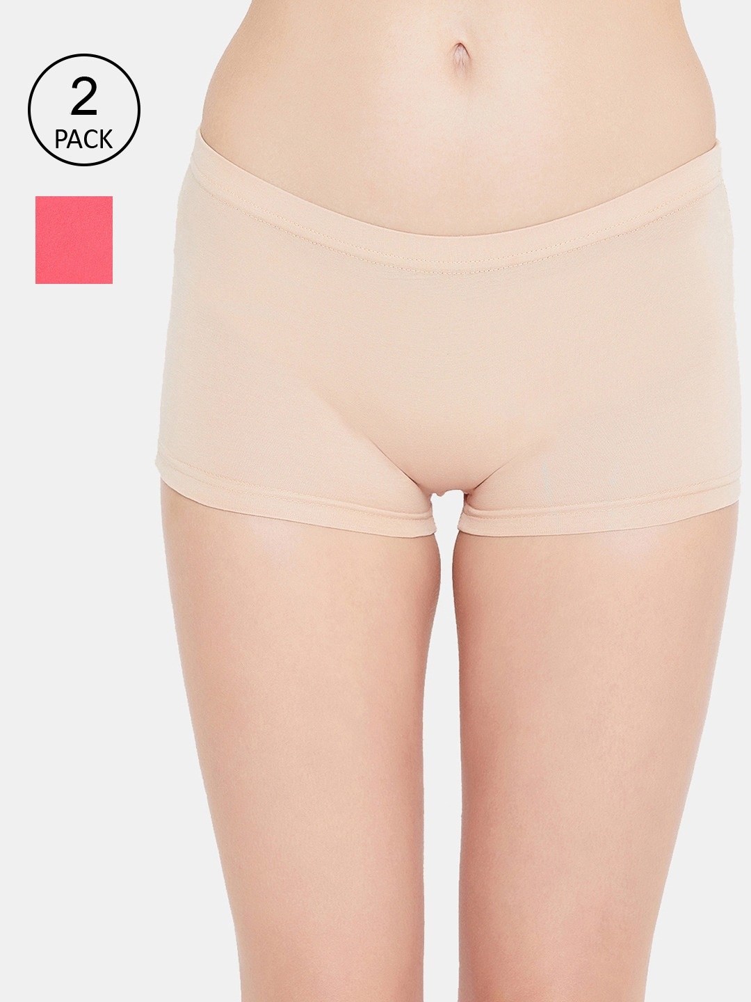 

AMOSIO Women Cotton Solid Boy Shorts Pack of 2, Beige
