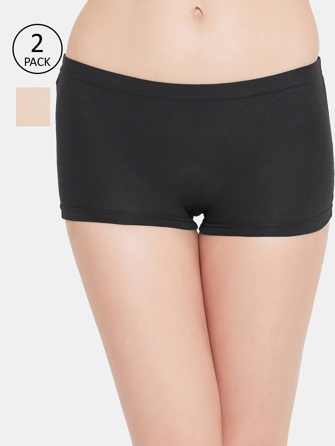 

AMOSIO Women Black & Beige Pack of 2 Cotton Solid Boy Shorts JOYY-BLK-SKN-2